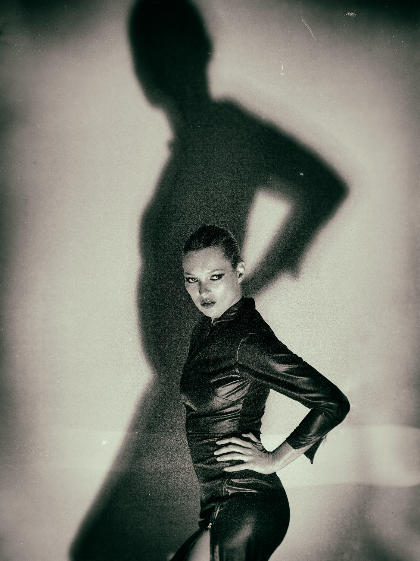 Kate Moss with shadow  in studio photograph by marc rogoff